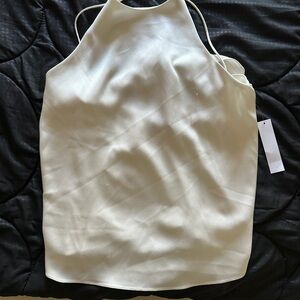 Alice + Olivia Cream Satin Halter Top with Tie Back